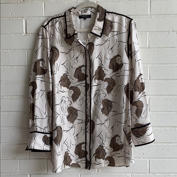 Lafayette 148 Scottie Lion Print Silk Blouse - Picture 3 of 8